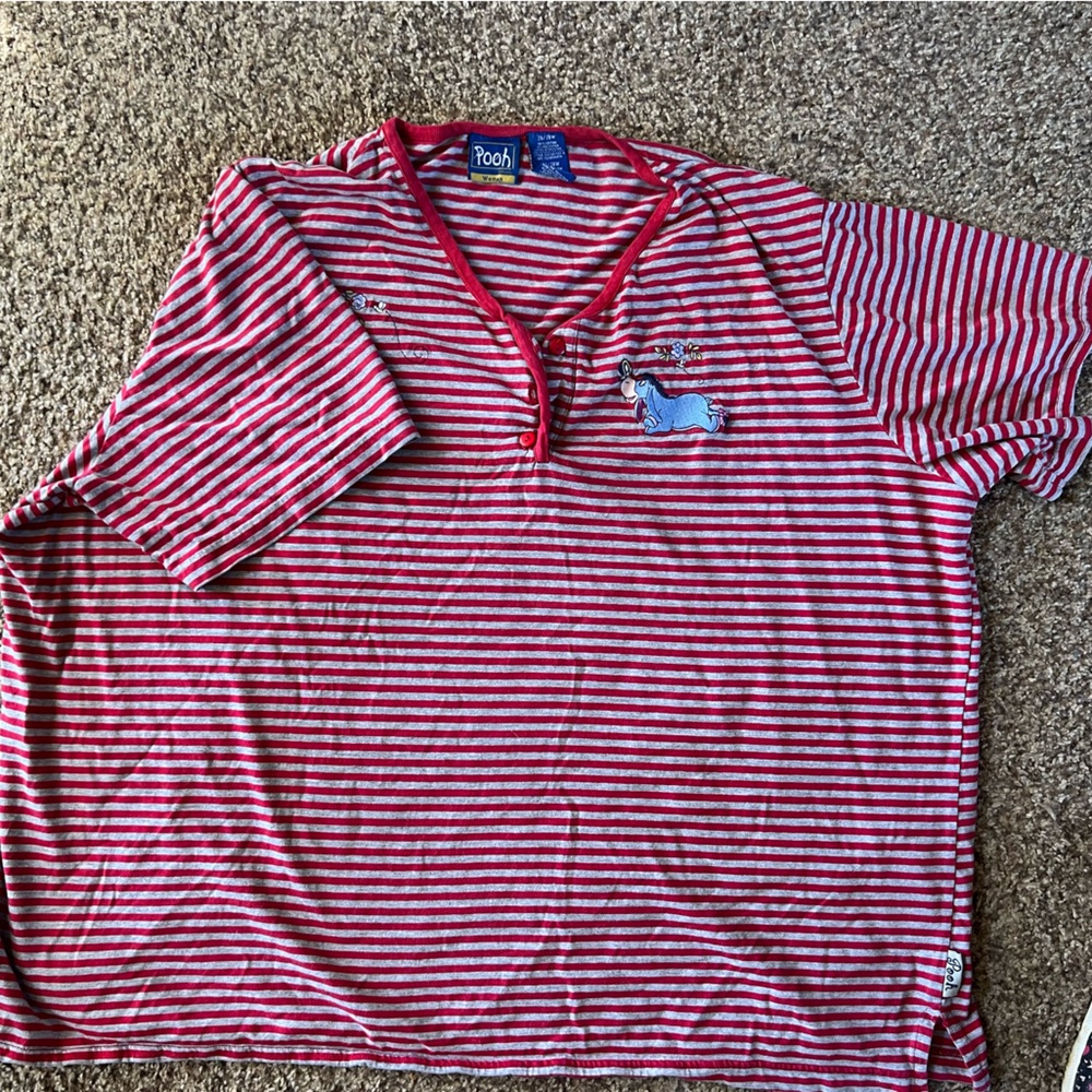 Vintage  Eeyore Red Striped T-Shirt (missing button)
